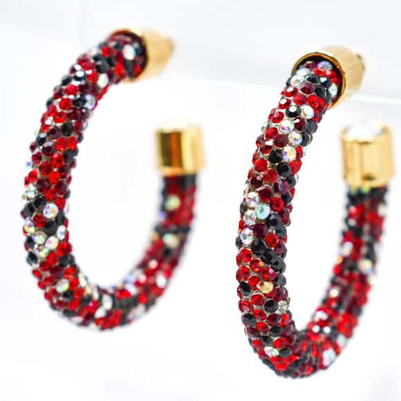1.75" Black/Red/AB Pave Wrap Rhinestone Hoops (B) - Picture 9 of 12